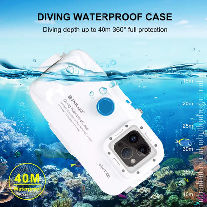 PULUZ 40M/130Ft Waterproof Diving Case for  15 14 13 12 11 Pro Max plus with One-Way Valve Underwater Video Housing Cover